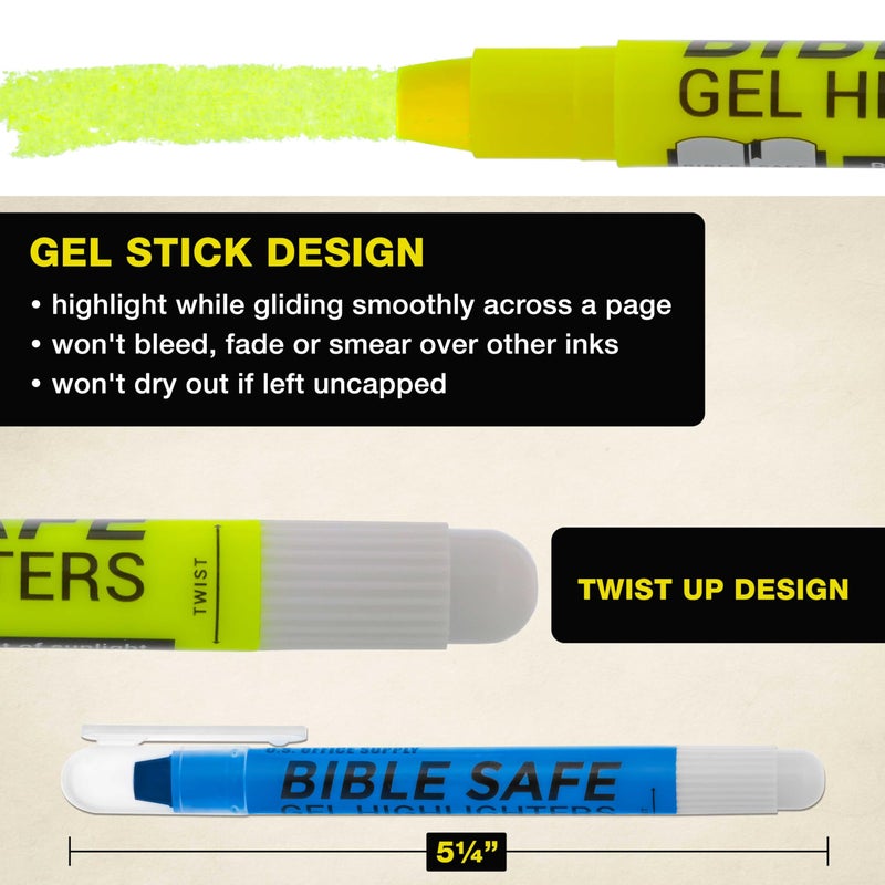 US Office Supply U.S. Office Supply Bible Safe Gel Highlighters  6 Pack Set - 6 Different Bright Neon Fluorescent Highlight Colors Yellow  Orange  Pink  Purple  Green  Blue - Won't Bleed  Fade or Smear - Study Guide - Image 3